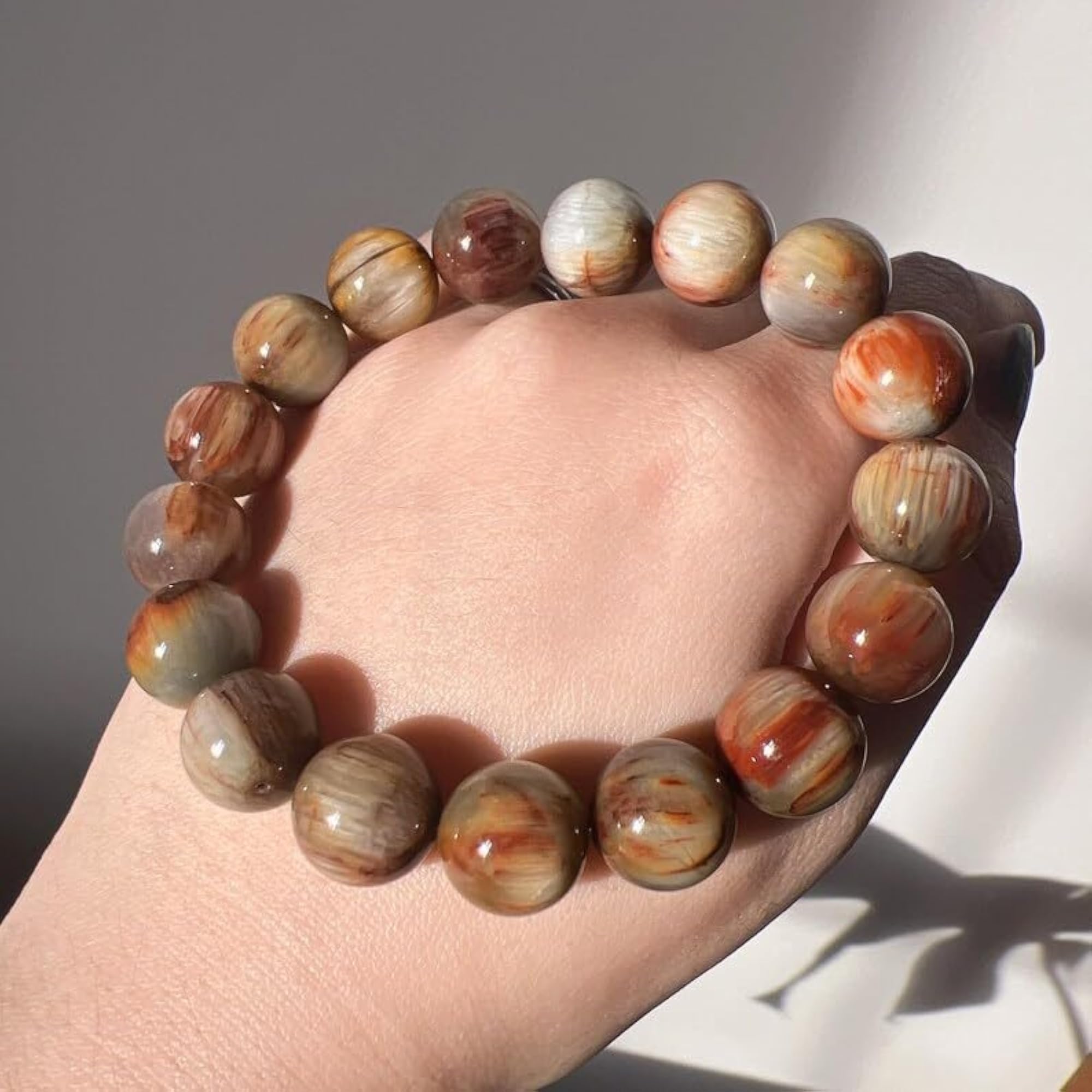 Unisex Natural Rutilated Quartz 12mm Round Bead Stretchable Bracelet